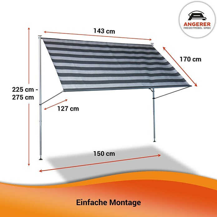 Angerer Klemmmarkise Premium (Dunkelgrau/Hellgrau, Breite: 1,5 m, Ausfall: 1,7 m) | BAUHAUS