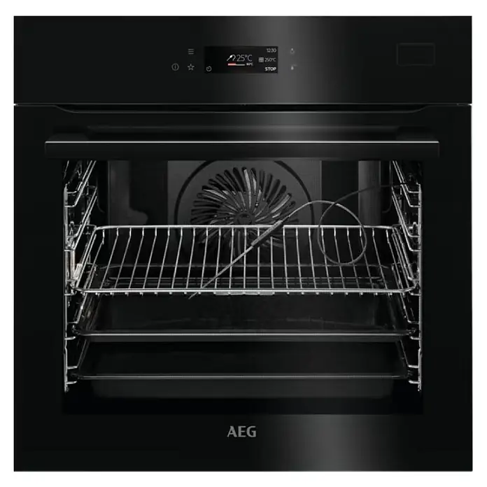 AEG Horno empotrado SteamBoost BSE782380B - Número de tipos de calentamiento: 22 ud., Volumen horno: 70 l - Horno empotrable AEG negro con rejilla y sonda de temperatura para una cocción precisa. Diseño moderno con pantalla digital.