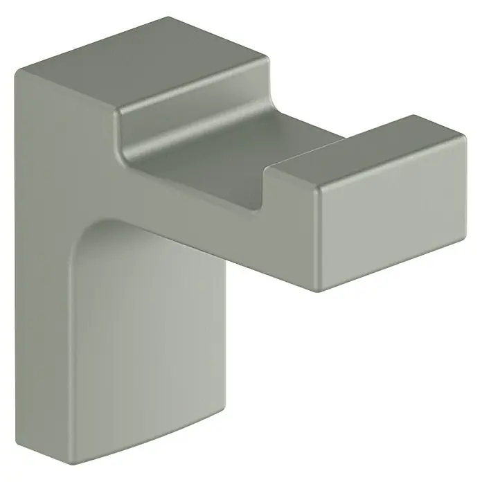 Creabath Elegance Colgador de baño - L x Al: 5,3 x 5 cm, Número de ganchos: 1 ud., Verde mist - Primer plano de un colgador de ropa moderno de color plateado. Ideal para baños o armarios, robusto y de diseño elegante.