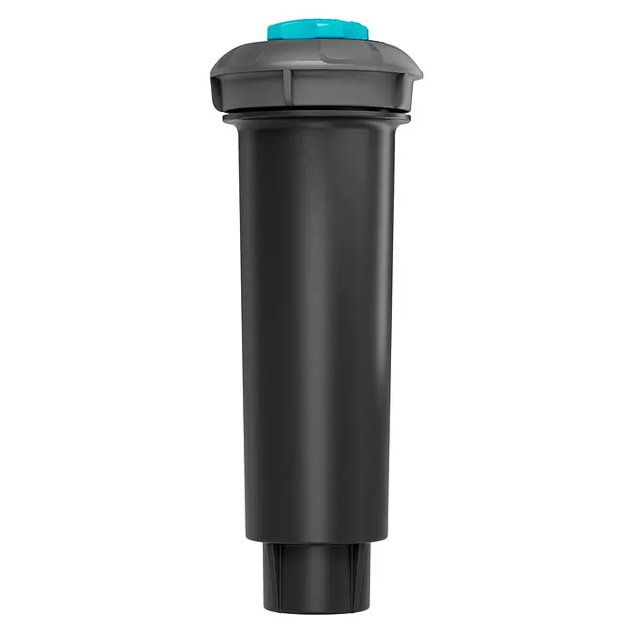 Gardena Sprinklersystem Aspersor emergente SD30 - Superficie de rociador máx.: 30 m², Riego de césped - La imagen muestra un aspersor de césped retráctil con un botón de ajuste turquesa, con el aspersor principalmente en negro.