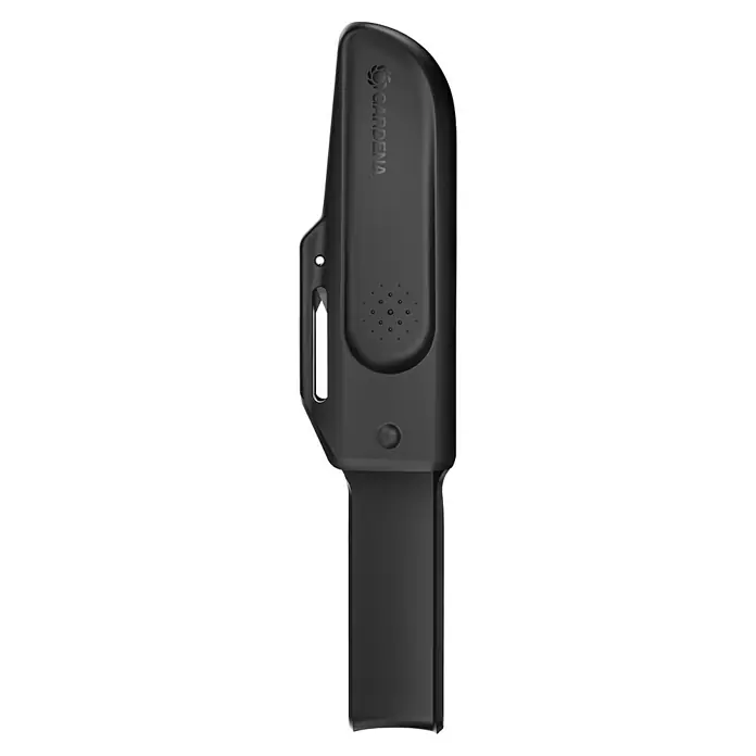 Gardena Erntemesser VeggieCut - Länge: 20,3 cm - Ein schwarzer Gardena Smart Sensor, der Bodenfeuchtigkeit, Temperatur und Lichtintensität misst, um eine optimale Bewässerung zu gewährleisten.