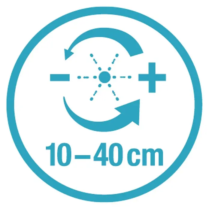 Gardena Micro-Drip Kleinflächendüse - 3/16" x 4,6 mm, 10 Stk. - Symbol für ein Produkt, das zwischen 10 und 40 cm verstellbar ist, mit Plus- und Minuszeichen sowie Pfeilen für eine einfache Einstellung.