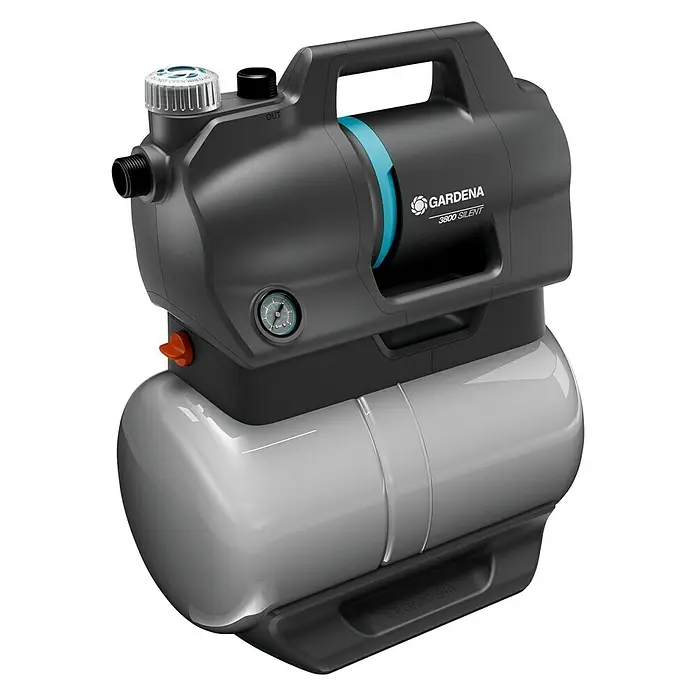 Gardena Hauswasserwerk 3800 Silent - 600 W, Max. Fördermenge: 3.800 l/h, Max. Druck: 3,9 bar - Gardena Hauswasserautomat 3800 Silent im Detail. Leise, effiziente Wasserversorgung für Haus und Garten, inklusive Druckanzeige.