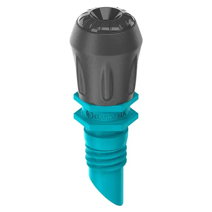 Gardena Micro-Drip Nebeldüse - 1/2" x 13 mm - Nahaufnahme eines Gardena Urlaubsbewässerungssystems, perfekt für die Bewässerung von Zimmerpflanzen während der Abwesenheit.