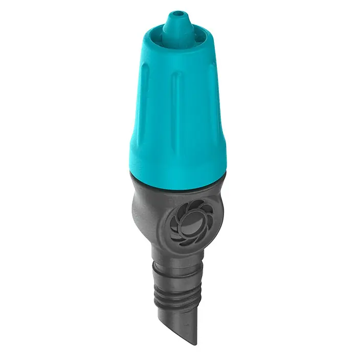 Gardena Micro-Drip Regulierbarer Endtropfer - 10 Stk., Max. Wasserdurchfluss: 15 l/h - Nahaufnahme einer Gardena Micro-Drip Tropfdüse, ideal für präzise Bewässerung im Garten. Sie ermöglicht eine wassersparende und gezielte Versorgung der Pflanzen.