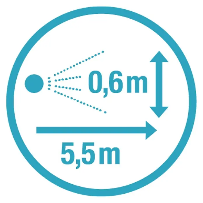 Gardena Micro-Drip Streifendüse - 5 Stk., Wurfweite: 5,5 m - Icon: Sprühbereich bis zu 5,5m Weite und 0,6m Breite.