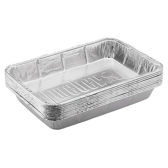 Weber Bandejas de aluminio - L x An x Al: 28 x 18 x 5 cm, 10 ud. - Pila de sartenes de aluminio para parrilla Weber. Ideal para usar al asar a la parrilla, para recoger alimentos y mantener la parrilla limpia.