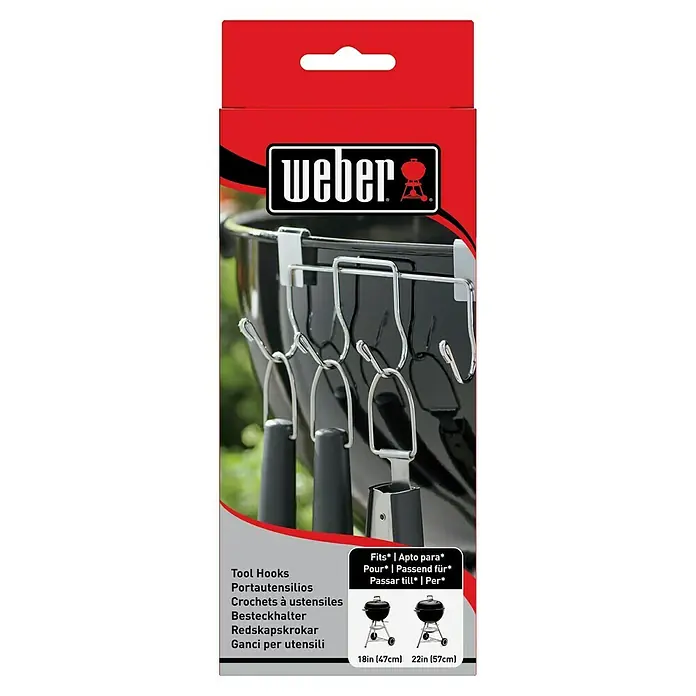 Weber Soporte para utensilios de barbacoa - Acero - Ganchos para herramientas de parrilla Weber para colgar utensilios y accesorios en parrillas de 47 y 57 cm, ayuda práctica.