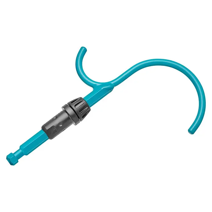 Gardena Combisystem Haken - Länge: 25,8 cm - Nahaufnahme eines Gardena-Obstpflückers in Türkis und Schwarz. Ideal für die mühelose Ernte von Früchten in Ihrem Garten.