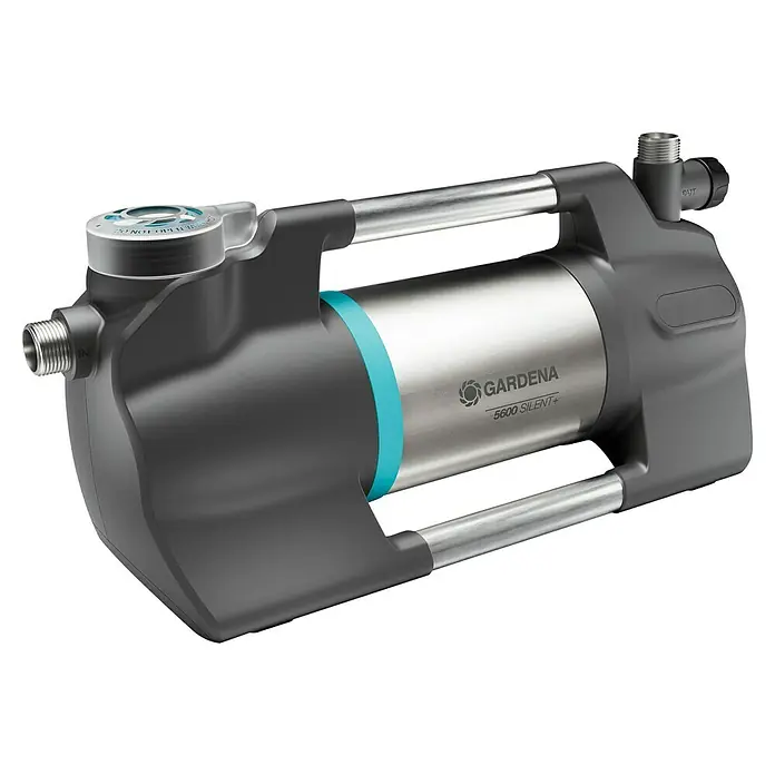 Gardena Gartenpumpe 5600 Silent+ - 900 W, Max. Fördermenge: 5.600 l/h - Nahaufnahme der Gardena 5600 Silent+ Hauswasserwerkspumpe, die für ihre leise und effiziente Wasserförderung bekannt ist.