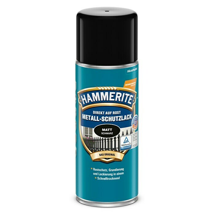 Hammerite Metall-Schutzlack (Schwarz, 400 ml, Matt, Lösemittelhaltig)