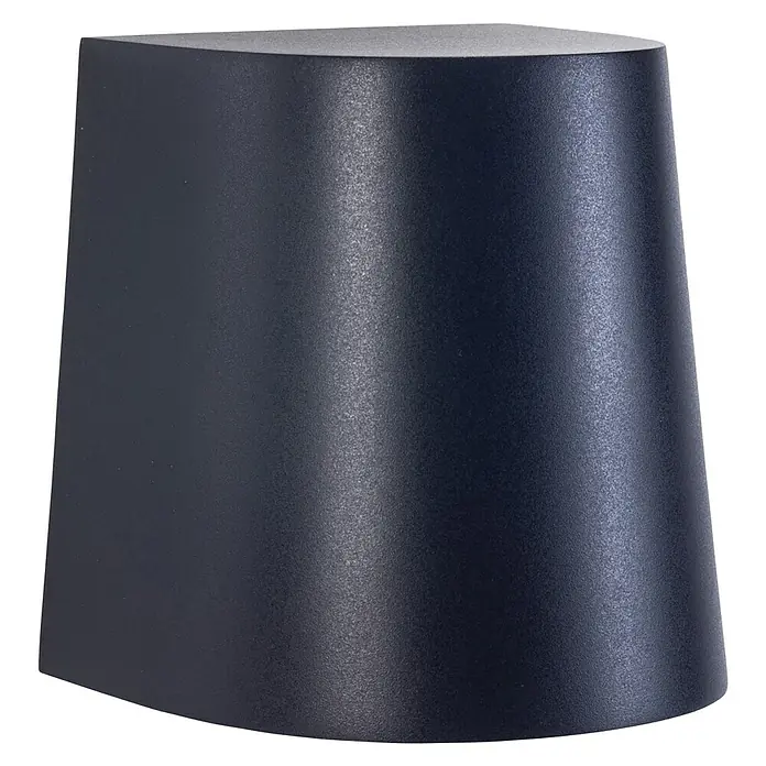 Forlight Aplique exterior Dofo - 8 W, L x An x Al: 9,5 x 11 x 11 cm, Negro, GU10 - Primer plano de una mesa cilíndrica azul con un acabado liso y mate sobre un fondo negro.
