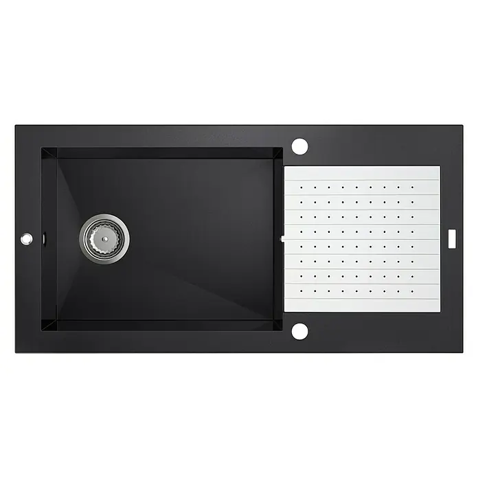 Carea Fregadero encastrable Eole - 50 x 47,6 cm, Negro - Imagen del producto de un fregadero de cocina negro moderno con escurridor. El diseño es minimalista y funcional.