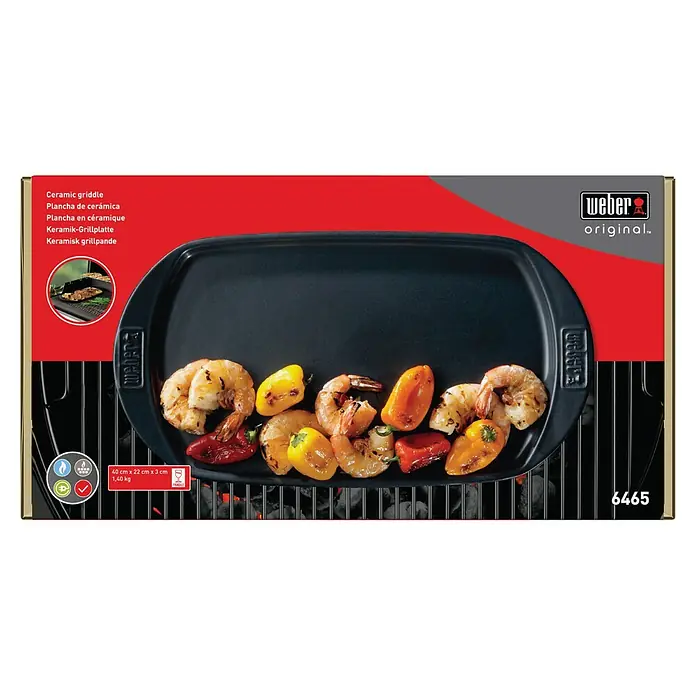 Weber Grillplatte - L x B: 40 x 22 cm - Abbildung einer Weber Keramik-Grillplatte, ideal zum Grillen von Gemüse und Meeresfrüchten. Praktisch für den Grill mit den Maßen 40 x 22 x 3 cm.