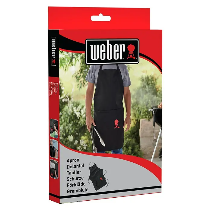 Weber Grillschürze - Textil, Schwarz - Weber Grill-Schürze: Eine stilvolle, schwarze Grillschürze mit Weber Logo und Grillmotiv, perfekt für jeden Grillmeister.