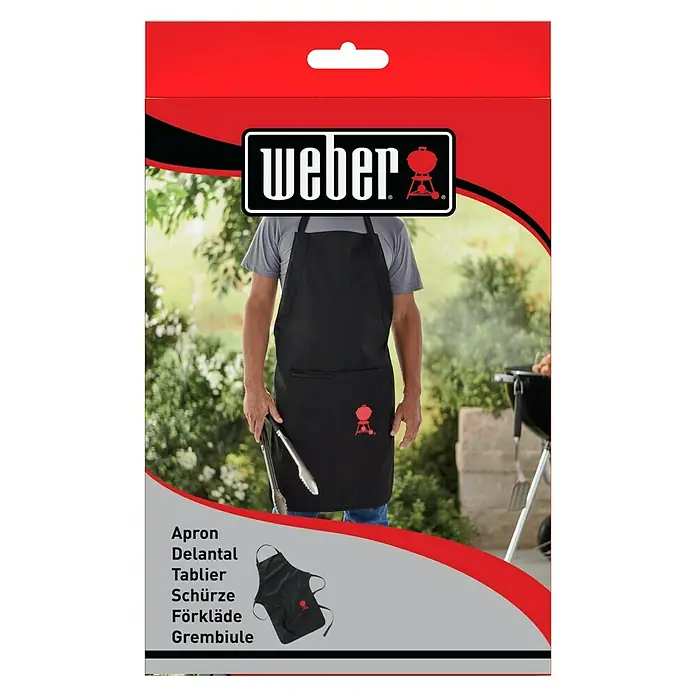 Weber Delantal para barbacoa - Textil, Negro - Delantal de parrilla Weber negro. Este delantal presenta el logotipo de Weber, brindando protección mientras se asa a la parrilla. Práctico y elegante.