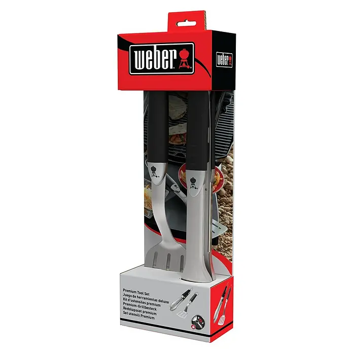 Weber Utensilios para barbacoa Compacto - 2 pzs., Acero inoxidable - El juego de herramientas Premium de Weber incluye una espátula y unas pinzas, perfectas para cualquier amante de la parrilla.
