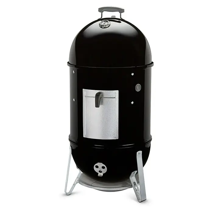 Weber Räucherofen Smokey Mountain Cooker - Durchmesser Grillfläche: 47 cm, Schwarz - Schwarzer Kugelgrill mit silbernem Deckelthermometer und Seitenfach für Holzkohle oder Räucherchips, ideal für BBQ-Liebhaber.