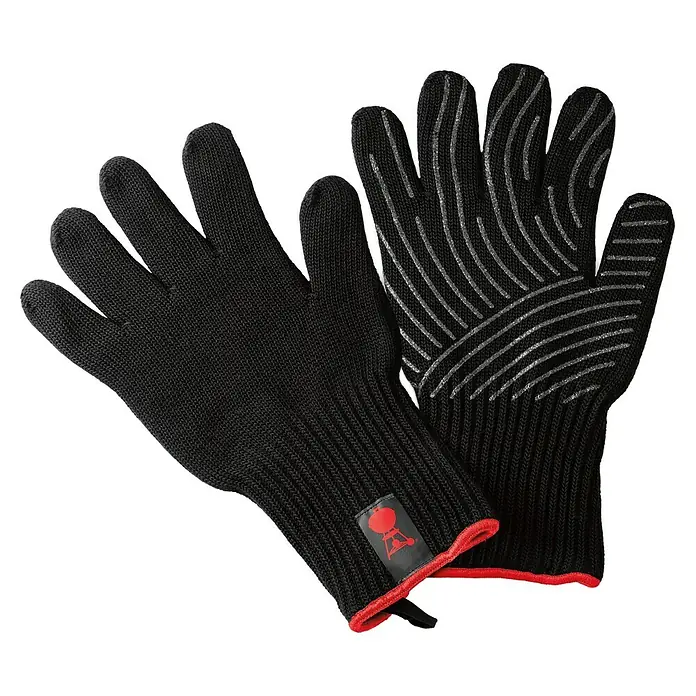 Weber Grillhandschuhe - Sonstiges, Größe L/XL - Ein Paar schwarze Weber Grillhandschuhe mit roten Abschlüssen und dem Weber Logo. Ideal zum sicheren Grillen.