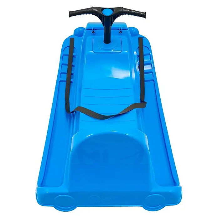 KHW Schlitten Snow Quad - L x B: 91 x 48 cm, Belastbarkeit: 30 kg, Kunststoff, Eisblau - Ein blauer Rodelschlitten mit Lenkrad und Bremse für sicheren Spaß im Schnee. Ideal für Kinder und Erwachsene, die eine rasante Abfahrt lieben.