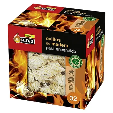 Ok Fuego  Material para el encendido de barbacoas Ovillos de madera Eco