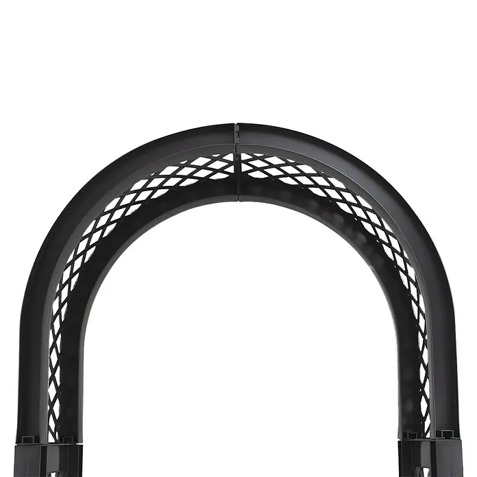 KHW Gartenbank Amsterdam - B x T x H: 174 x 49 x 207 cm, Anthrazit - Aufnahme einer grauen, bogenförmigen Kabelrinne vor einem schwarzen Hintergrund, die für die Kabelführung konzipiert ist.