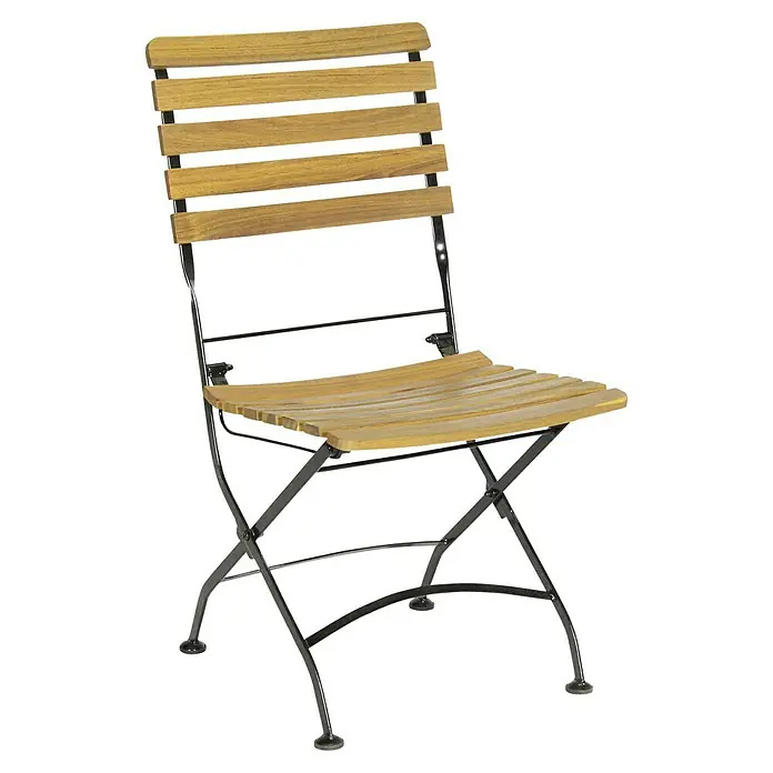 Acamp Gartenmöbel-Set Lindau - 4 -tlg., Akazie, Eisen, Braun, Stuhl ohne Armlehne - Klappbarer Gartenstuhl aus Holz mit Metallgestell für den Außenbereich. Ideal für Balkon, Terrasse oder Garten. Praktisch und platzsparend.