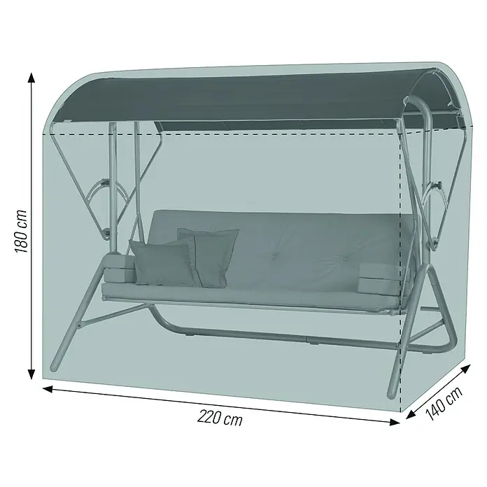 Acamp Hollywoodschaukel-Schutzhülle Liegeschaukel Star - L x B x H: 220 x 140 x 180 cm, Polyester, Schwarz - Bild einer Gartenschaukel mit den Maßen 220 cm Breite, 140 cm Tiefe und 180 cm Höhe. Ideal zum Entspannen im Freien.