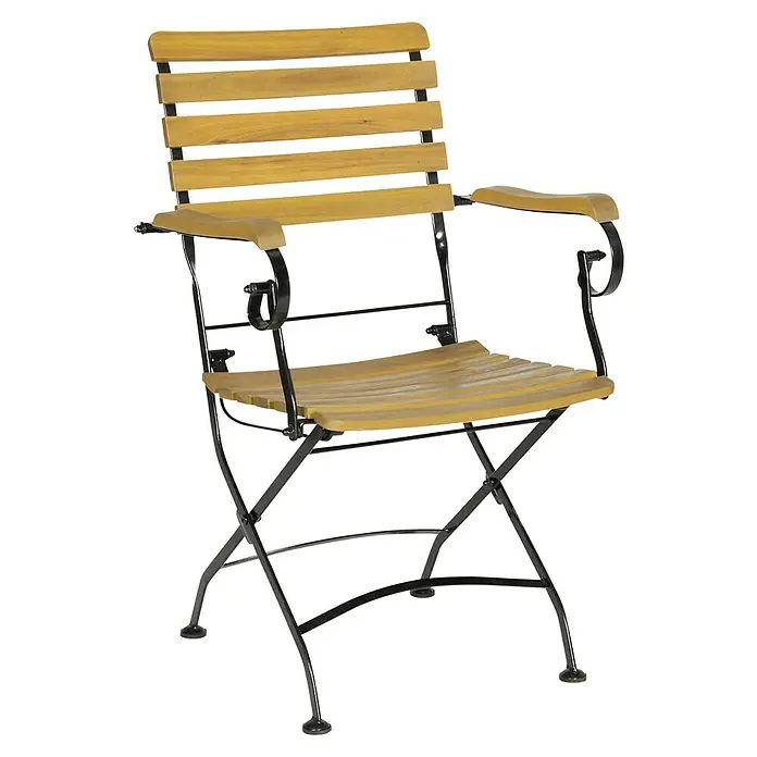 Acamp Gartenmöbel-Set Lindau - 5 -tlg., Akazie, Eisen, Braun - Hochwertiger Klappstuhl mit Holzlatten und Armlehnen, ideal für Garten oder Terrasse. Das Metallgestell sorgt für Stabilität und Langlebigkeit.