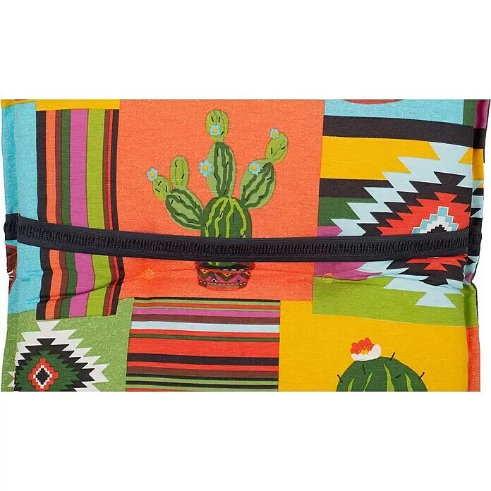 beo Gartenmöbel-Auflage Tijuana - Niederlehner, 2 Stk., L x B x H: 98 x 46 x 8 cm, Baumwolle, Polyester, Gelb/Orange - Farbenfrohes Patchwork-Gewebe mit Streifen-, Geo- und Kakteenmustern, mit schwarzem Gummiband.