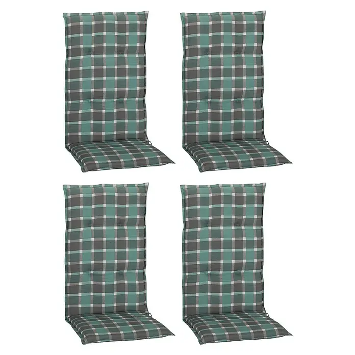 beo Gartenmöbel-Auflage Büsum - Hochlehner, 4 Stk., L x B x H: 118 x 50 x 6 cm, Baumwolle, Polyester, Grün/Grau - Vier karierte Stuhlkissen in Grün und Grau. Die Kissen haben eine hohe Rückenlehne und sind mit Knöpfen versehen.