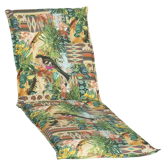 beo Gartenmöbel-Auflage Texas - Liegenauflage, 1 Stk., L x B x H: 191 x 58 x 8 cm, Baumwolle, Polyester, Grün/Orange - Liegestuhlauflage mit Dschungelmotiv. Die bequeme Gartenstuhlauflage bietet Entspannung im farbenfrohen Design mit exotischen Pflanzen und Vögeln.