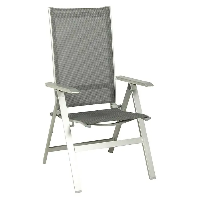 Acamp Gartenmöbel-Set Urban/Extensio - 5 -tlg., Aluminium, HPL, Textil, Klappbar, Anthrazit - Ein grauer, klappbarer Gartenstuhl mit Armlehnen. Ideal für Terrasse oder Balkon.