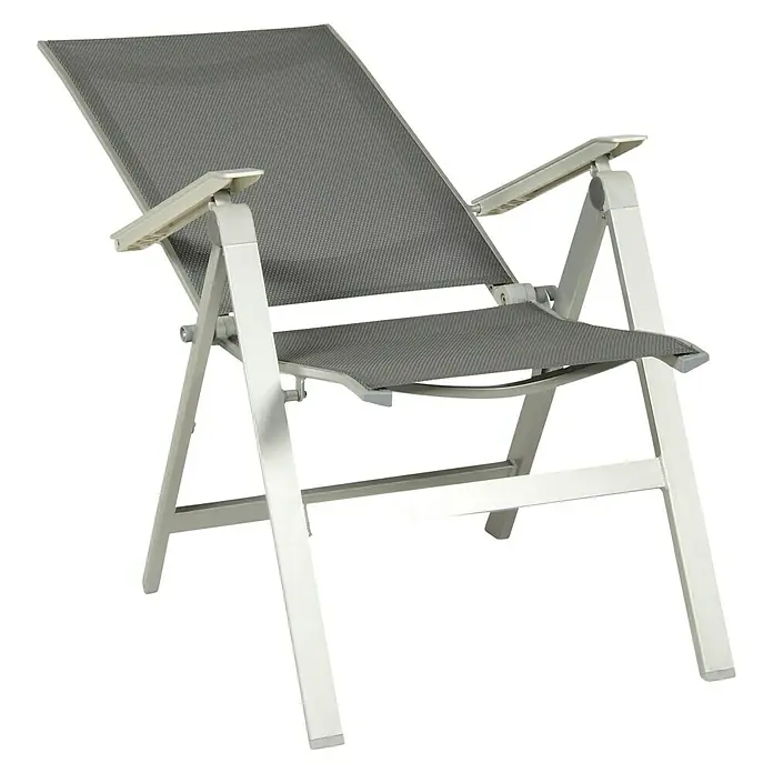 Acamp Klappstuhl Urban - Aluminium, Textil, Rückenlehne verstellbar, Silber, B x T x H: 60 x 66 x 112 cm - Ein stilvoller, grauer, verstellbarer Gartensessel mit weißem Rahmen für entspannte Stunden im Freien.