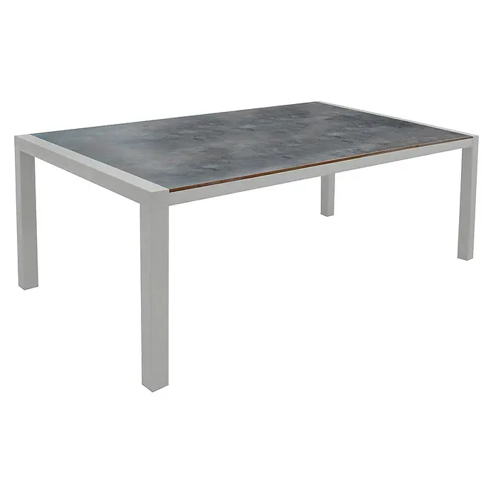 Acamp Gartenmöbel-Set Urban/Extensio - 5 -tlg., Aluminium, HPL, Textil, Anthrazit, Rückenlehne verstellbar - Modernes Esstisch mit grauer Tischplatte und weißem Gestell. Der Tisch ist ideal für Esszimmer oder Küche und bietet Platz für mehrere Personen.