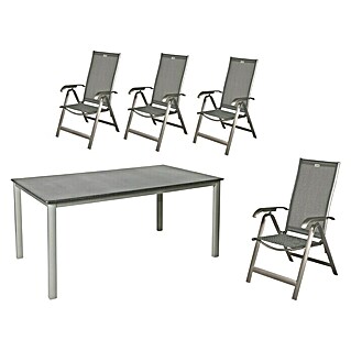 Acamp Gartenmöbel-Set Acatop (Platin / Grau , 5 -tlg., Maße: Tisch: 160 x 90 x 72 cm )