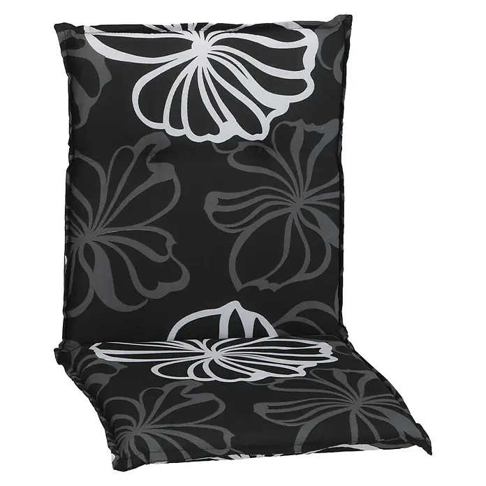 beo Gartenmöbel-Auflage Barcelona - Niederlehner, 4 Stk., L x B x H: 101 x 50 x 6 cm, Baumwolle, Polyester, Schwarz/Weiß - Schwarze Stuhlkissenauflage mit floralem Muster, ideal für Gartenmöbel. Bequeme Polsterung für entspanntes Sitzen im Freien.