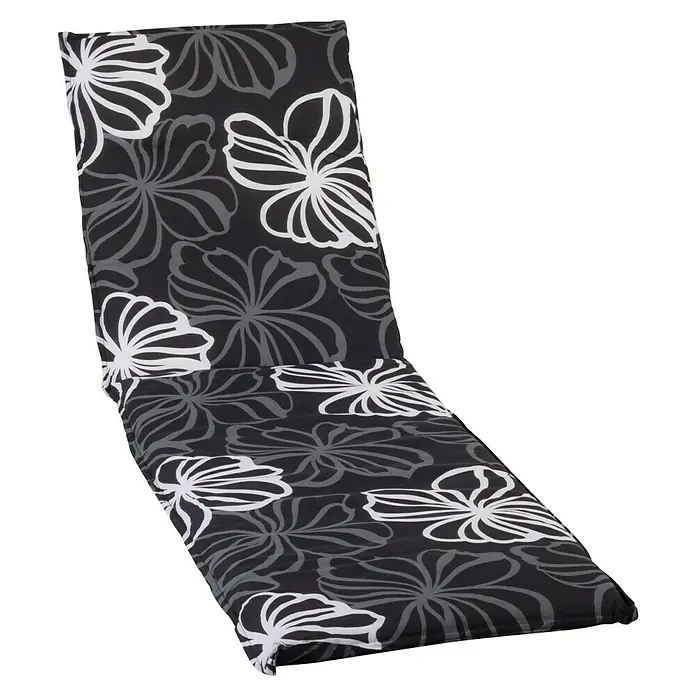beo Gartenmöbel-Auflage - Liegenauflage, L x B x H: 193 x 60 x 6 cm, Baumwolle, Polyester, Schwarz - Schwarz-weiße Auflagenmatte für den Außenbereich mit Blumenmuster, perfekt zum Entspannen im Garten oder auf der Terrasse.