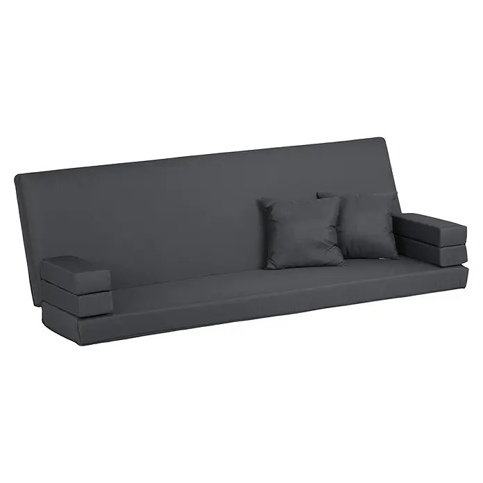 Acamp Ersatzkissen Star - L x B x H: 183 x 57 x 10 cm, Polyester, Grau - Graues Schlafsofa mit quadratischen Armlehnen und zwei quadratischen Kissen für eine entspannte Atmosphäre in Ihrem Zuhause.