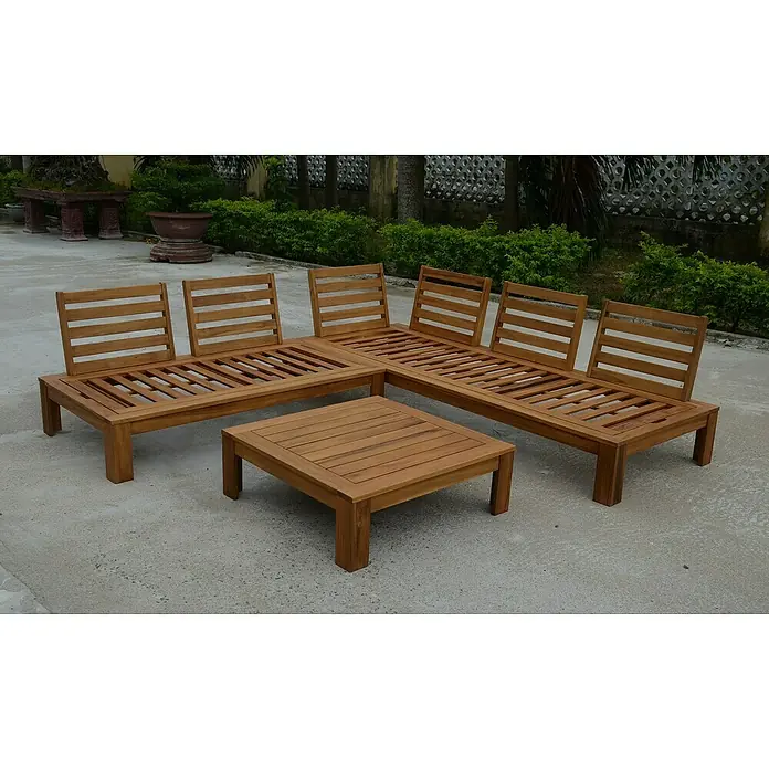 Acamp Loungemöbel-Set Granada - 3 -tlg., Akazie, Polyester, Grau/Braun - Holzmöbelset mit einem quadratischen Tisch und einem L-förmigen Sofa, perfekt für den Außenbereich und Entspannung im Garten.
