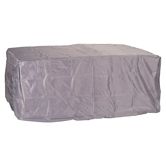 Acamp Loungemöbel Schutzhülle S - L x B x H: 185 x 125 x 85 cm, Polyester, Grau - Eine graue Schutzhülle, die ein Möbelstück abdeckt, um es vor Witterungseinflüssen und Staub zu schützen. Die Plane ist glänzend und scheint wasserabweisend zu sein.