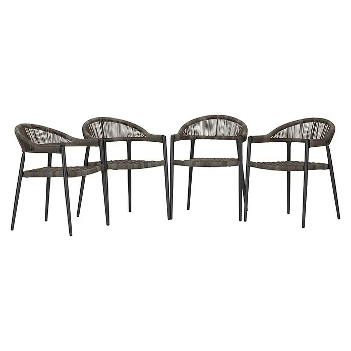 Acamp Stapelsessel Brooklyn - 4 Stk., Aluminium, Polyester, Stapelbar, Dunkelgrau, B x T x H: 58 x 56 x 78 cm - Vier Rattansessel mit Metallrahmen. Das perfekte Möbelstück für den Außenbereich, um einen stilvollen Look zu kreieren.