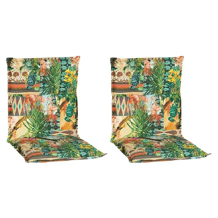 beo Gartenmöbel-Auflage Texas - Niederlehner, 2 Stk., L x B x H: 98 x 46 x 8 cm, Baumwolle, Polyester, Grün/Gelb - Zwei hochlehnige Gartenstuhlauflagen mit bunten Dschungelmotiven bieten Komfort und Stil für den Außenbereich.