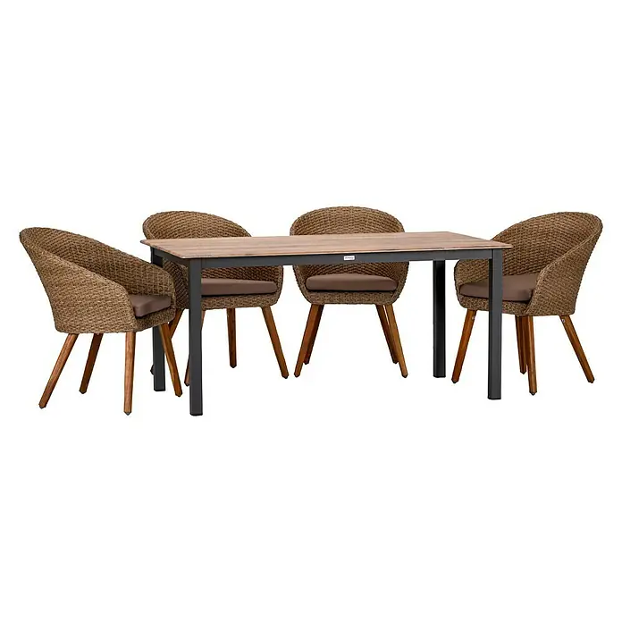 Acamp Gartenmöbel-Set Atacama/Acaplan - 5 -tlg., Aluminium, Akazie, Polyrattan, Braun - Ein Gartentischset mit vier Rattanstühlen und einem rechteckigen Holztisch für entspannte Stunden im Freien. Hochwertig und stilvoll.