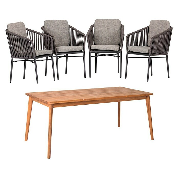 Acamp Gartenmöbel-Set Manhattan/Atacama (5 -tlg., Aluminium, Akazie, Stapelbar, Anthrazit) | BAUHAUS