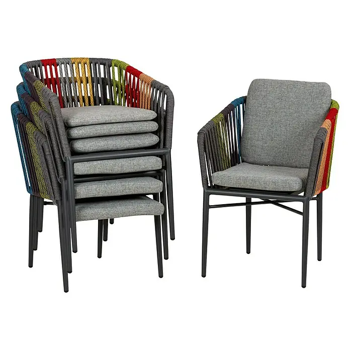Acamp Gartensessel Manhattan Set - 4 Stk., Aluminium, Polyester, Stapelbar, Bunt, B x T x H: 61 x 63 x 81 cm - Stapelbare Gartenstühle mit bunten Akzenten und grauen Kissen, ideal für den stilvollen Außenbereich.
