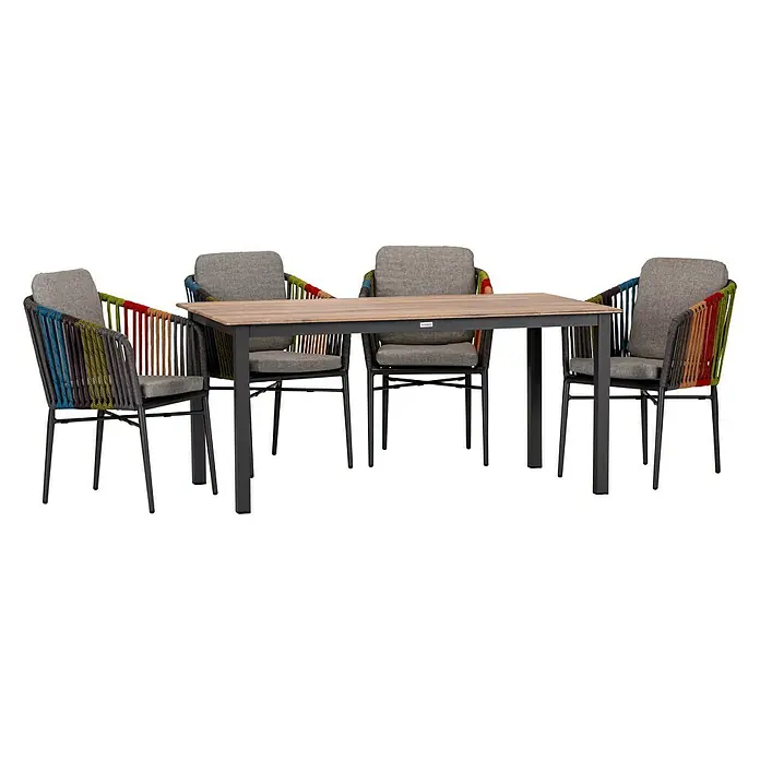 Acamp Gartenmöbel-Set Manhattan / Acaplan - 5 -tlg., Aluminium, Polyesterschnüren, Stapelbar, Anthrazit - Elegantes Gartenmöbelset mit Esstisch und vier farbenfrohen Stühlen für stilvolle Outdoor-Momente.