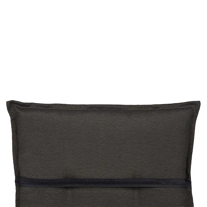 beo Gartenmöbel-Auflage Trier - Niederlehner, 4 Stk., L x B x H: 98 x 46 x 8 cm, Baumwolle, Polyester, Schwarz - Nahaufnahme eines grauen Kissens mit dekorativer Naht. Das Kissen hat eine glatte Textur und ein schlichtes Design, ideal für moderne Einrichtungen.