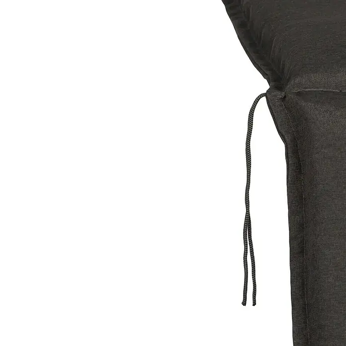 beo Gartenmöbel-Auflage Trier - Hochlehner, 2 Stk., L x B x H: 171 x 46 x 8 cm, Baumwolle, Polyester, Schwarz - Detailaufnahme eines anthrazitfarbenen Sitzkissens mit dekorativen Bindebändern, ideal für Gartenmöbel.