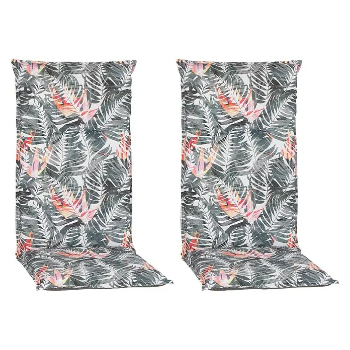beo Gartenmöbel-Auflage Tamky - Hochlehner, 2 Stk., L x B x H: 118 x 46 x 8 cm, Grün/Rosa - Zwei Gartenstuhlauflagen mit tropischem Blättermuster für bequemes Sitzen im Freien. Ideal für entspannte Stunden im Garten oder auf der Terrasse.